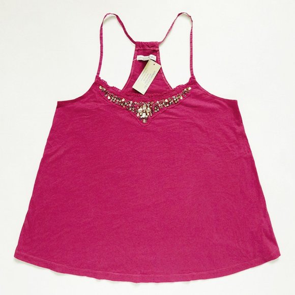 NWT AMERICAN EAGLE Racer Back Jewel Embellished Drape Silhouette Tank Top Small - Picture 1 of 5